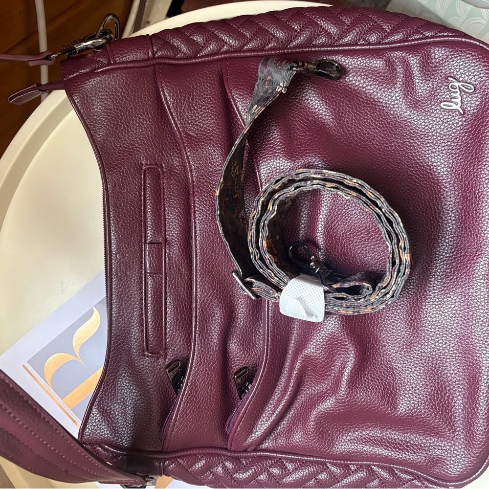 Lug Purple Shoulder Bag with Zipper & Braided Accents Matte Finish Women's Large - Picture 13 of 16